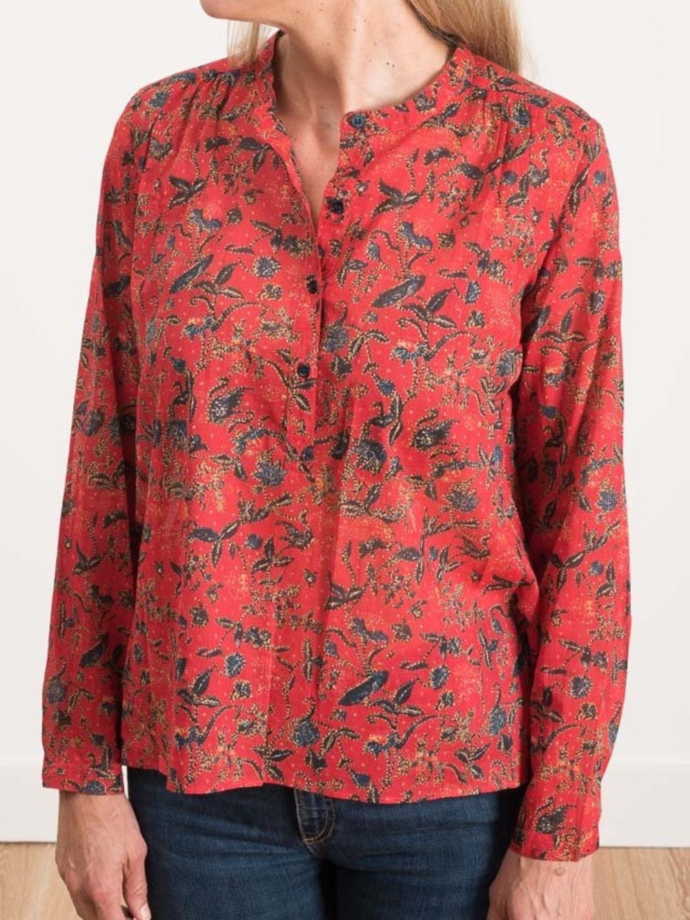 Isabel Marant Etoile Maria Red Printed cotton voile blouse shirt top Small 4